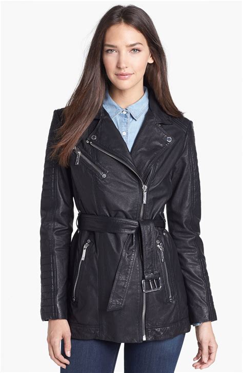 michael michael kors belted leather moto jacket|Michael Kors black moto jacket.